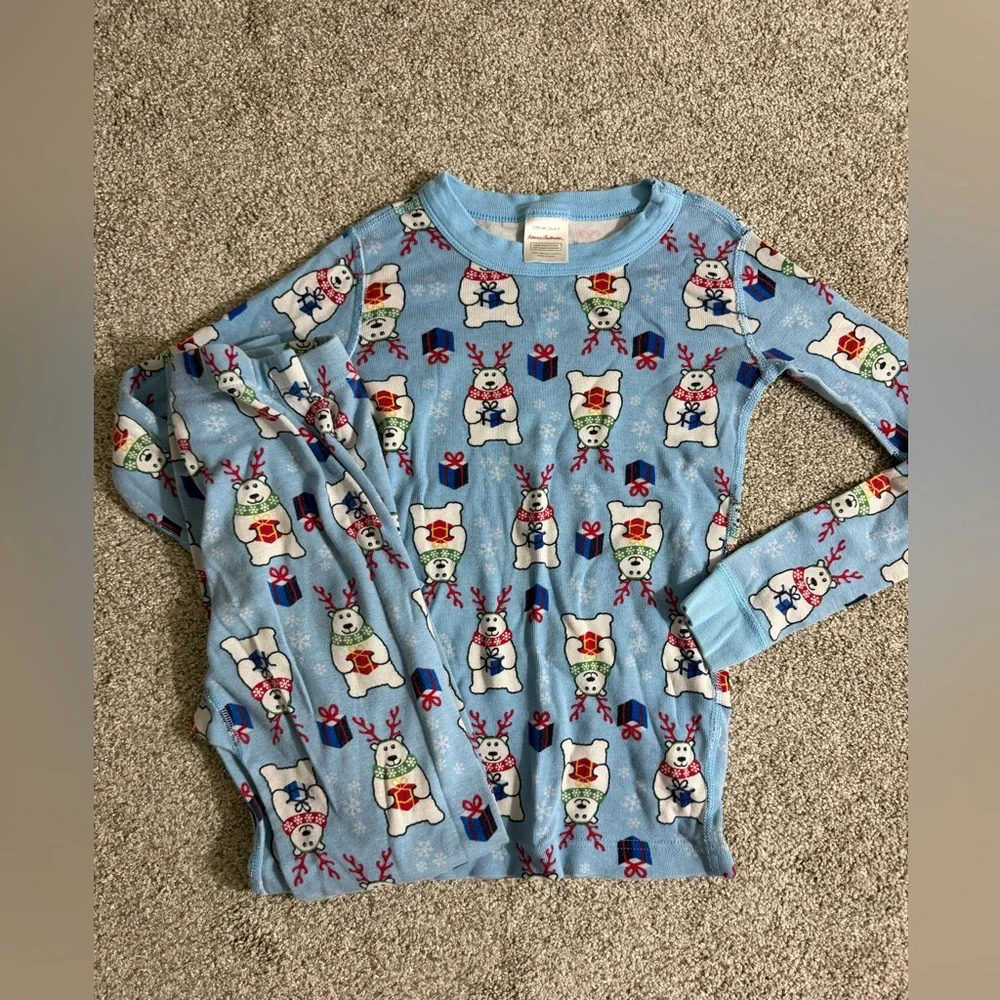 Hanna Andersson Long John Pajamas in Organic Cotton Beary Merry Blue Size 6-7